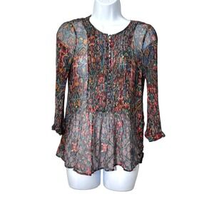 Joie Silk Sheer Peplum Top Size Small Boho Forest Fairy Whimsigoth Peasant Indie